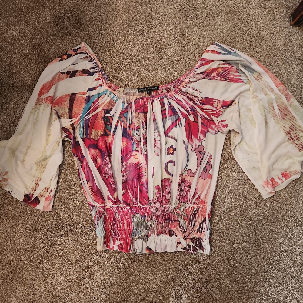 Vibrant Floral Off-Shoulder Blouse